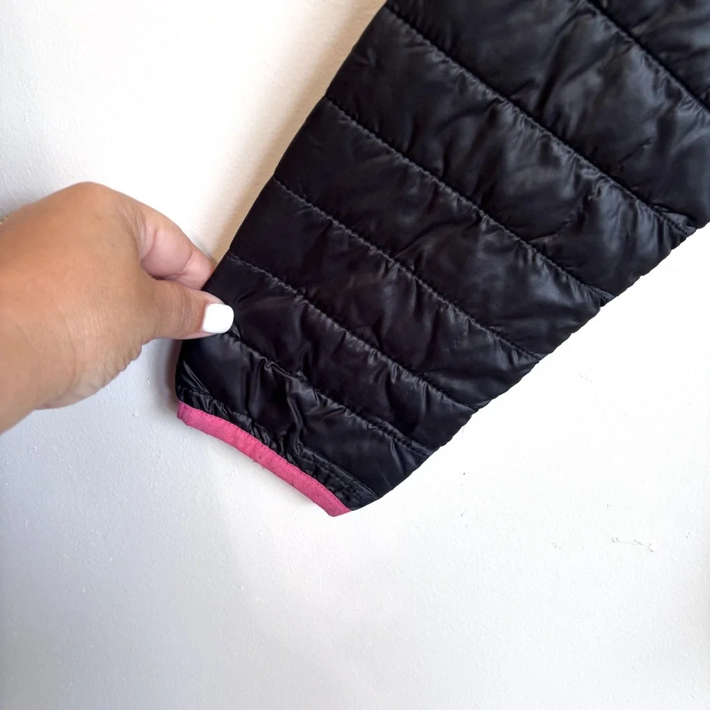 Columbia Girls Quilted Puffer Jacket L 14/16 Black Pink Hooded Lightweight